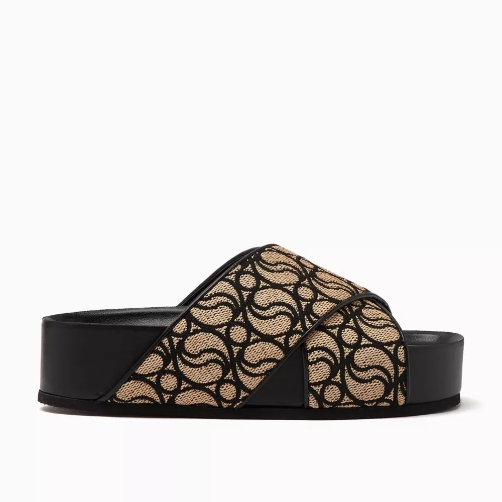 Stella McCartney Black and Cream Sandals with Monogram Pattern